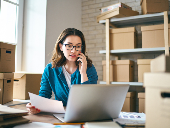 Woman working on laptop